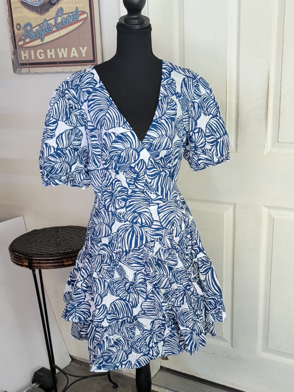 Lilly Pulitzer Alexandria Elbow Sleeve Cotton Wrap Dress Navy White Women Sz 16